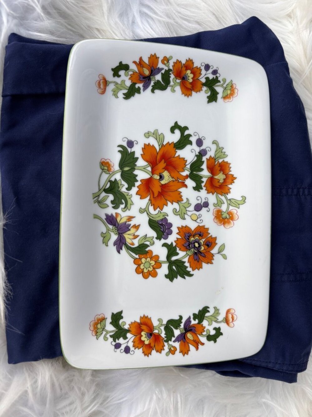 Vtg Japan Dolphin Olympus Fine China Floral Rectangular Serving Platter 12"x8"